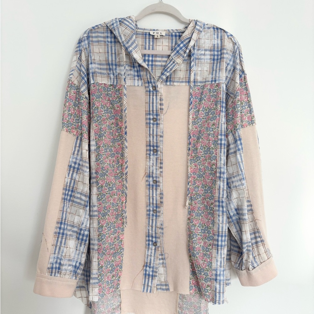 NWOT POL CHECK & FLORAL TOP